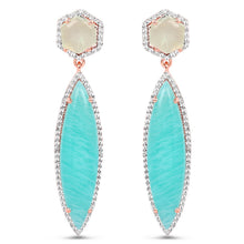 Load image into Gallery viewer, 14K Rose Gold Plated 17.14 Carat Genuine Amazonite, Prehnite And White Topaz .925 Sterling Silver Earrings