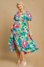 Load image into Gallery viewer, Beautiful Full Size Floral Print Puff Sleeve Midi Dress Plus Size Trendy & Chic Dress Modern Design
