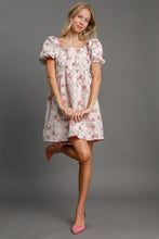 Load image into Gallery viewer, Heart Jacquard Square Neck Puff Sleeve Mini Dress – Romantic Heart Jacquard Dress, Puff Sleeve Dress, Square Neck Mini Dress, Chic Date Night Dress, Elegant Puff Sleeve Dress