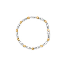Load image into Gallery viewer, 10k Two-Toned Gold 2.00 Cttw Channel Set Baguette-Diamond Weave and "X" Spiral Link Bracelet (H-I Color, I1-I2 Clarity) - 7"