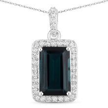 Load image into Gallery viewer, 3.55 Carat Genuine Green Tourmaline and White Diamond 14K White Gold Pendant