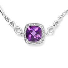 Load image into Gallery viewer, .925 Sterling Silver 10mm Cushion Cut Amethyst Gemstone and Diamond Accent Lariat 4â€-10†Adjustable Bolo Bracelet (H-I Color, SI1-SI2 Clarity)