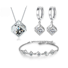 Load image into Gallery viewer, New Style Stamp Silver Color Jewelry Luxury Sets Zircon Elegant Square Cube Necklace Earrings Bracelet For Women
