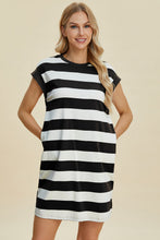 Load image into Gallery viewer, Full Size Striped Round Neck Cap Sleeve Mini Dress For Women – Striped Mini Dress, Full-Size Round Neck Dress, Comfortable Cap Sleeve Dress, Chic Striped Dress, Flattering Mini Dress, Casual Everyday Dress, Versatile Striped Dress