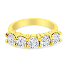 Load image into Gallery viewer, 14K Yellow Gold Plated .925 Sterling Silver 2.0 Cttw Shared Prong Set Diamond 5 Stone Wedding Band Ring (J-K Color, I1-I2 Clarity) - Size 7