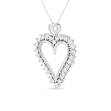 Load image into Gallery viewer, .925 Sterling Silver 1 3/4 Cttw Round Diamond Lined Open Heart Pendant 18" Necklace (I-J Color, I2-I3 Clarity)