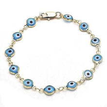 Load image into Gallery viewer, 8" Gold Filled Evil Eye Light Blue Bracelet
