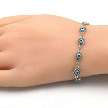 Load image into Gallery viewer, 8" Gold Filled Evil Eye Light Blue Bracelet