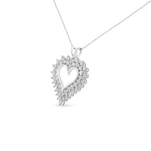 Load image into Gallery viewer, .925 Sterling Silver 4 Cttw Round-Cut Double Row Composite Diamond Heart 18" Pendant Necklace (K-L Color, I1-I2 Clarity)