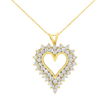 Load image into Gallery viewer, 14K Yellow Gold .925 Sterling Silver 4 cttw Round-cut Diamond Cluster Heart Pendant Necklace (K-L Color, I1-I2 Clarity)