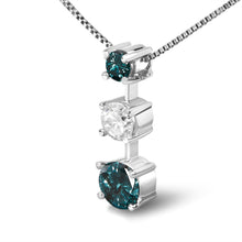 Load image into Gallery viewer, 14K White Gold 1 1/2 Cttw Treated Blue and White Diamond 3-Stone 18" Pendant Necklace (Blue/H-I Color, I1-I2 Clarity)