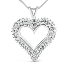 Load image into Gallery viewer, .925 Sterling Silver 1.00 Cttw Lab-Grown Diamond Open Heart Pendant Necklace (F-G Color, VS1-VS2 Clarity) - 18" Inches