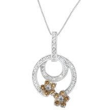 Load image into Gallery viewer, .925 Sterling Silver 1 cttw Round Cut Diamond Floral Garden Pendant Necklace (H-I, I1-I2)