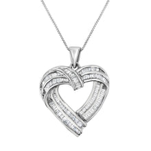 Load image into Gallery viewer, Sterling Silver 7/8 cttw Baguette Diamond Heart Pendant Necklace (I-J, I2-I3)