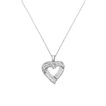 Load image into Gallery viewer, Sterling Silver 7/8 cttw Baguette Diamond Heart Pendant Necklace (I-J, I2-I3)