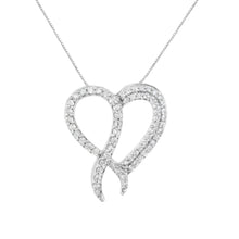 Load image into Gallery viewer, .925 Sterling Silver 1 cttw Diamond Heart and Ribbon 18" Pendant Necklace (I-J Clarity, I2-I3 Color) - 18"