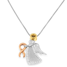 Load image into Gallery viewer, 10K Tri-Color Gold Diamond-Accented Angel Awareness Ribbon Pendant Necklace (H-I Color, I1-I2 Clarity)
