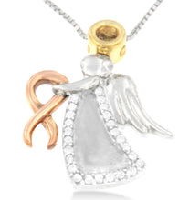 Load image into Gallery viewer, 10K Tri-Color Gold Diamond-Accented Angel Awareness Ribbon Pendant Necklace (H-I Color, I1-I2 Clarity)