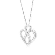 Load image into Gallery viewer, 14K White Gold 1/4 cttw Round Cut Diamond Heart and Ribbon Center Pendant Necklace (H-I, I1-I2)