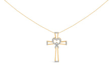Load image into Gallery viewer, 14K Yellow Gold Plated .925 Sterling Silver 1/6 Cttw Diamond Interlocking Heart and Ribbon Cross Pendant Necklace (H-I Color, I2-I3 Clarity) - 18" Inches