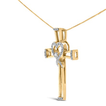 Load image into Gallery viewer, 14K Yellow Gold Plated .925 Sterling Silver 1/6 Cttw Diamond Interlocking Heart and Ribbon Cross Pendant Necklace (H-I Color, I2-I3 Clarity) - 18" Inches