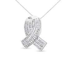 Load image into Gallery viewer, 14K White Gold 2 5/8 Cttw Channel Set Round and Baguette Diamond Awareness Ribbon Pendant (H-I Color, I1-I2 Clarity) - Chain Not Included