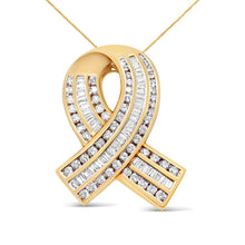 Load image into Gallery viewer, 14K Yellow Gold 2 5/8 cttw Channel Set White Diamond Awareness Ribbon Pendant Necklace (G-H Color, VS1-VS2 Clarity) - NO CHAIN