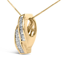 Load image into Gallery viewer, 14k Yellow Gold 1 1/3 Cttw Princess and Baguette-cut Diamond Double Curved Pendant Necklace (H-I Color ,VS1-VS2 Clarity) - NO CHAIN INCLUDED