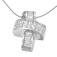 Load image into Gallery viewer, 14K White Gold 2 cttw Princess and Baguette Cut Diamond Ribbon Pendant Necklace (H-I, SI-SI2)