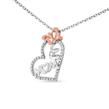 Load image into Gallery viewer, Two Tone .925 Sterling Silver 1/5 cttw Diamond "Mom" and Heart Pendant Necklace (H-I, I1-I2)