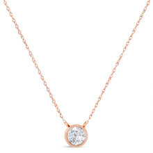 Load image into Gallery viewer, AGS Certified 10K Rose Gold 1/5 Cttw Bezel Set Round Diamond Solitaire 16-18" Adjustable Pendant Necklace (H-I Color, VS1-VS2 Clarity)