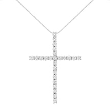 Load image into Gallery viewer, .925 Sterling Silver 3.0 Cttw Round Shape Diamond 1-1/2" Cross Pendant with Box Chain Necklace (I-J Color, I2-I3 Clarity) - 18"