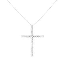 Load image into Gallery viewer, .925 Sterling Silver 3.0 Cttw Round Shape Diamond 1-1/2" Cross Pendant with Box Chain Necklace (I-J Color, I2-I3 Clarity) - 18"