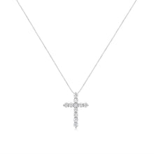 Load image into Gallery viewer, .925 Sterling Silver 1.0 Cttw Prong Set Round-Cut Diamond Cross 18" Pendant Necklace (I-J Color, I2-I3 Clarity)