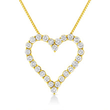 Load image into Gallery viewer, 14K Yellow Gold Plated .925 Sterling Silver 2.00 Cttw Shared Prong-Set Round Brilliant-Cut Diamond Open Heart 18" Pendant Necklace (K-L Color, I2-I3 Clarity)