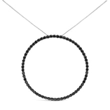 Load image into Gallery viewer, .925 Sterling Silver 4.0 Cttw Black Diamond Open Hoop Circle 18" Pendant Necklace (Black Color, I2-I3 Clarity)