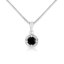 Load image into Gallery viewer, .925 Sterling Silver 3/4 Cttw Treated Blue Diamond Solitaire 18" Milgrain Pendant Necklace (Blue Color, I1-I2 Clarity)