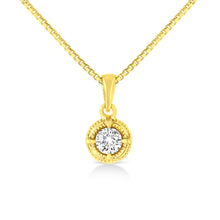 Load image into Gallery viewer, 14K Yellow Gold Plated .925 Sterling Silver 1/2 Cttw Brilliant Round Cut Diamond Solitaire Milgrain 18" Pendant Necklace (K-L Color, I2-I3 Clarity)