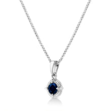 Load image into Gallery viewer, .925 Sterling Silver 3/4 Cttw Treated Blue Diamond Solitaire 18" Milgrain Pendant Necklace (Blue Color, I1-I2 Clarity)