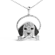 Load image into Gallery viewer, .925 Sterling Silver 1/4 Cttw White and Black Diamond Beagle Dog and Bone Pendant Necklace (I-J Color, I2-I3 Clarity) - 18" Inches