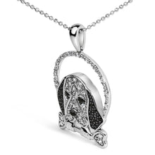 Load image into Gallery viewer, .925 Sterling Silver 1/4 Cttw White and Black Diamond Beagle Dog and Bone Pendant Necklace (I-J Color, I2-I3 Clarity) - 18" Inches