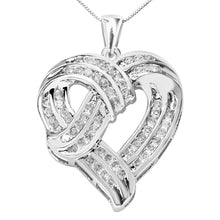 Load image into Gallery viewer, .925 Sterling Silver 1 1/4 Cttw Round Diamond Openwork Ribbon Weave Heart Pendant 18" Necklace (I-J Color, I3 Clarity)