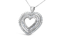 Load image into Gallery viewer, .925 Sterling Silver 1.0 Cttw Baguette and Round Diamond Heart Pendant 18" Necklace (H-I Color, I3 Clarity)