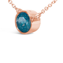 Load image into Gallery viewer, 14K Rose Gold 2.0 Cttw Bezel Set Blue Diamond Solitaire Pendant Necklace - 18" Inches