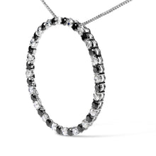 Load image into Gallery viewer, .925 Sterling Silver 2.0 Cttw Alternating Black and White Diamond Open Hoop Circle Pendant Necklace (H-I Color, I2-I3 Clarity) - 18" Inches