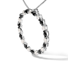 Load image into Gallery viewer, .925 Sterling Silver 1 3/4 Cttw Alternating Black and White Diamond Open Circle Hoop Pendant Necklace (H-I Color, I2-I3 Clarity) - 18" Inches