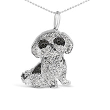 Load image into Gallery viewer, .925 Sterling Silver 1 1/4 Cttw Diamond Shih Tzu Dog Pendant Necklace 18 inch (Black and I-J Color, I2-I3 Clarity)