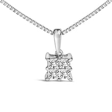 Load image into Gallery viewer, Sterling Silver 1/4 Cttw Princess Cut Diamond 4 Stone Pendant Necklace
