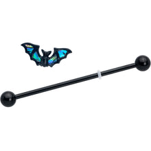 Load image into Gallery viewer, 14G Black Bat in Blue Industrial Barbell 38mm