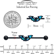 Load image into Gallery viewer, 14G Black Bat in Blue Industrial Barbell 38mm
